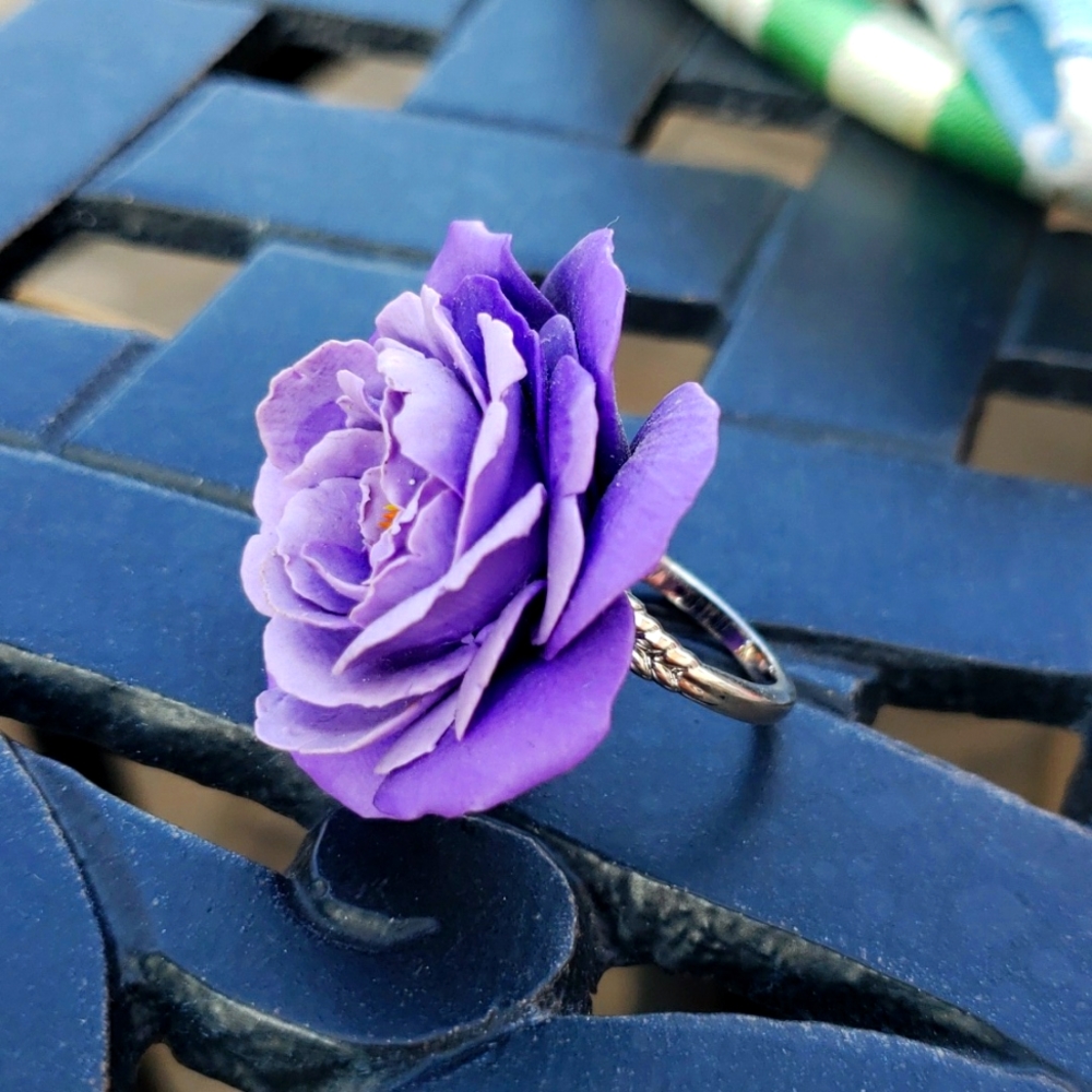 Polymer clay purple flower ring 💍 💜